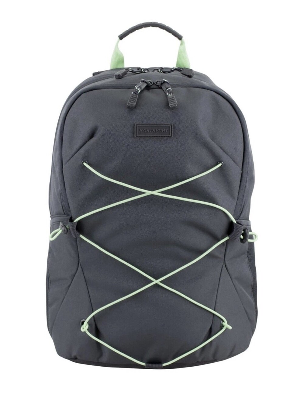 Eastsport Backpack Gray/Green Zip Closure Padded Straps Front Bungee Hiking